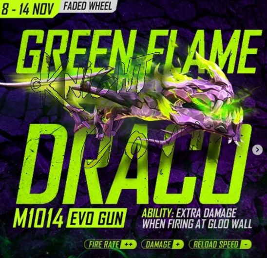 Free Fire Faded Wheel Event Claim Green Flame Draco M Evo Gun