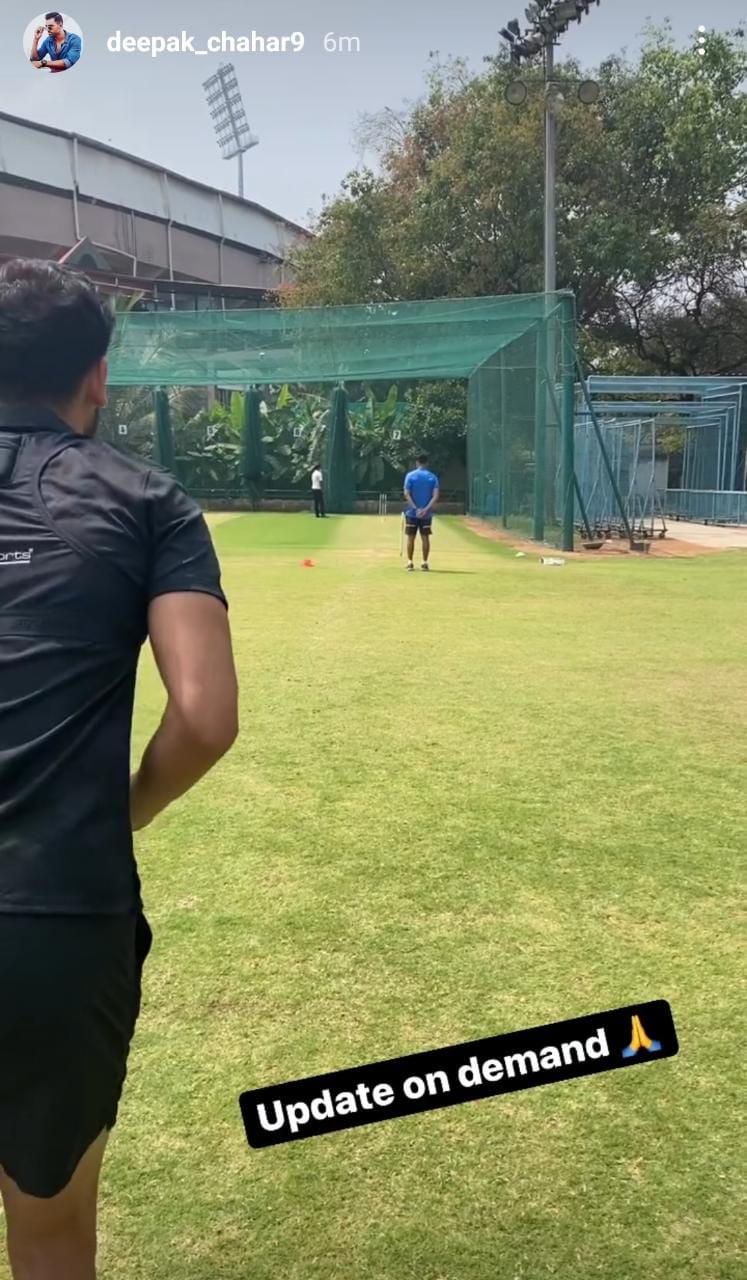 Deepak Chahar practicing in nets