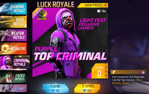 Free Fire MAX Criminal Royale: Get Purple Top Criminal Bundle in-game