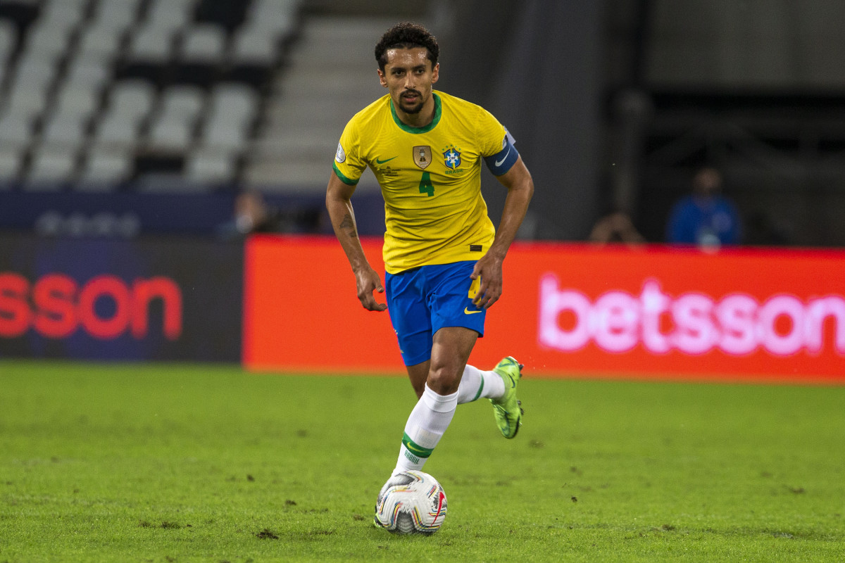 Marquinhos #4 Brazil National Team 2022 Qatar World Cup Away Men