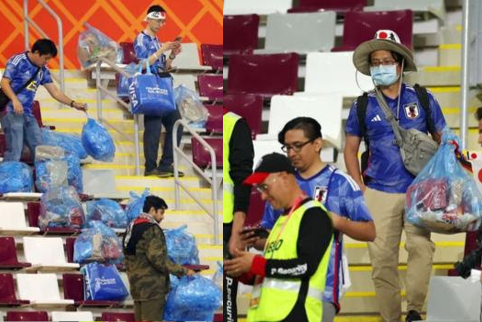 Japan Football Team Fans Watch Japanese Team Fans Super Gesture Clean Up Stands After Team