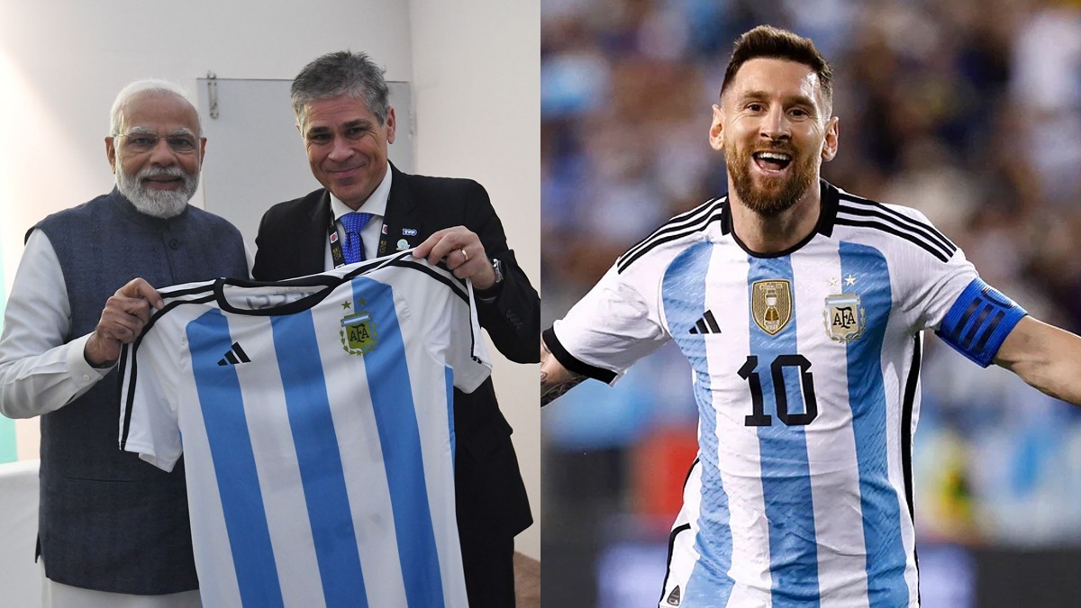 PM Modi Argentina Jersey: Prime Minister Narendra Modi receives Lionel Messi's  Argentina jersey as gift - Check Out