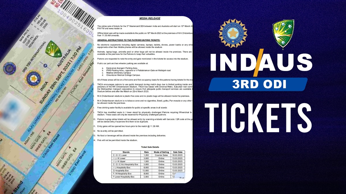 IND AUS Chennai ODI: Online sale of tickets for India Australia Chennai ODI  start on March 13, lowest price ticket is Rs 1200 - Check out