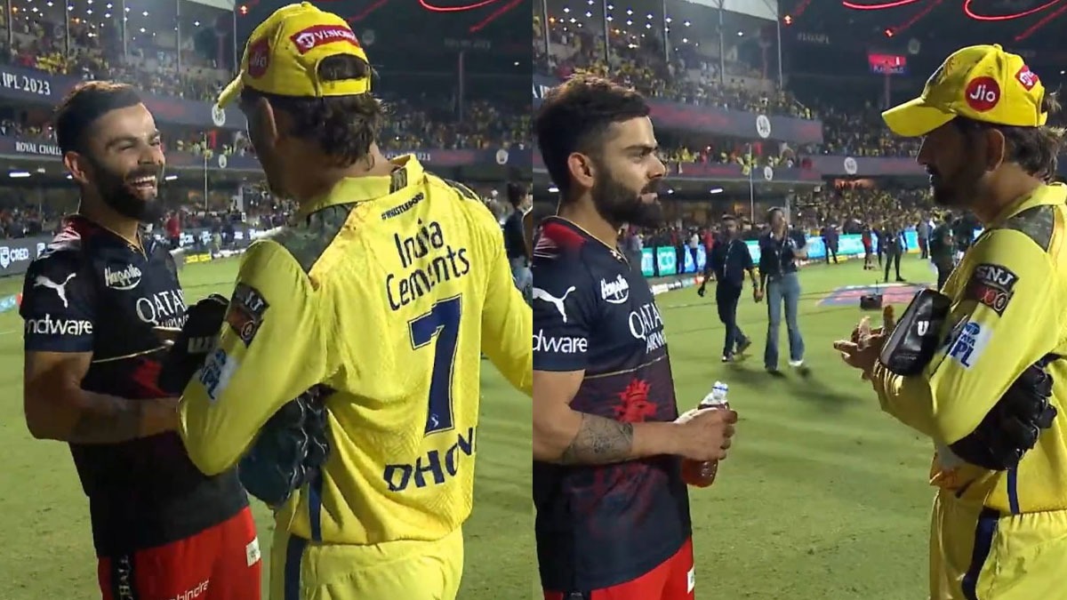 Ms Dhoni Virat Kohli Watch Ipl Legends Reunite At Chinnaswamy Stadium Star Duo Have Fun Chat 