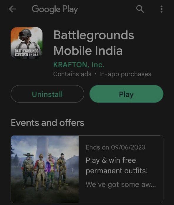 BGMI PlayStore Event Leak: An Unverified Image Featuring A New BGMI