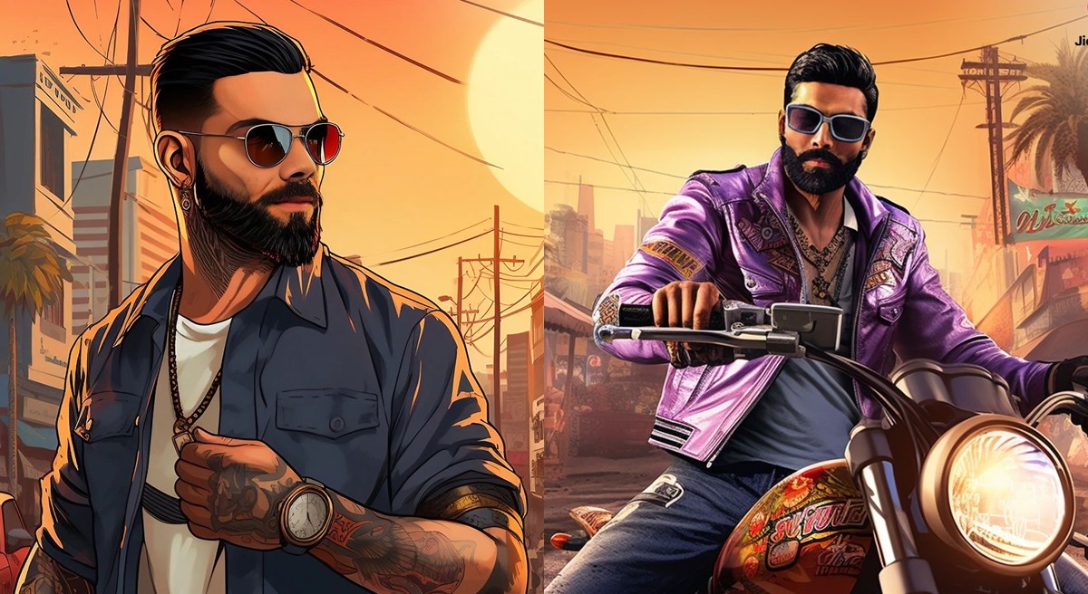 Indian Cricket Superstars in GTA 6-Inspired AI Generated Art: From Kohli to Jadeja